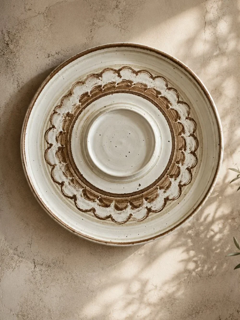Vintage Signed Studio Pottery Glazed Stoneware Oversized Brown & Cream Platter